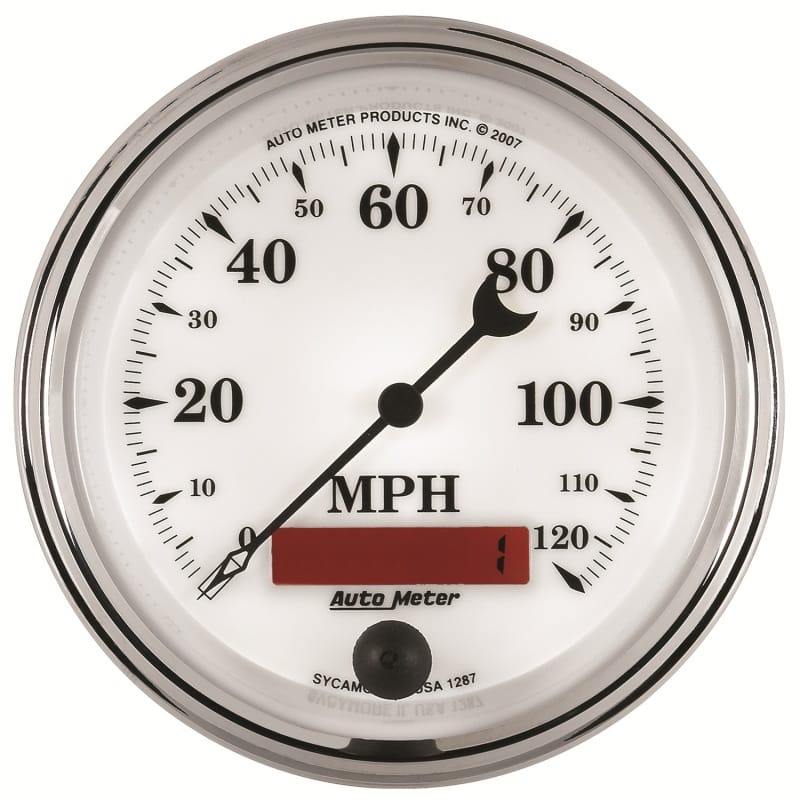AutoMeter — AutoMeter Gauge Speedometer 3-3/8in. 120MPH Elec. Prog. W/ Lcd Odo Old Tyme Wht II
3-3/8" SPEEDO, 120 M