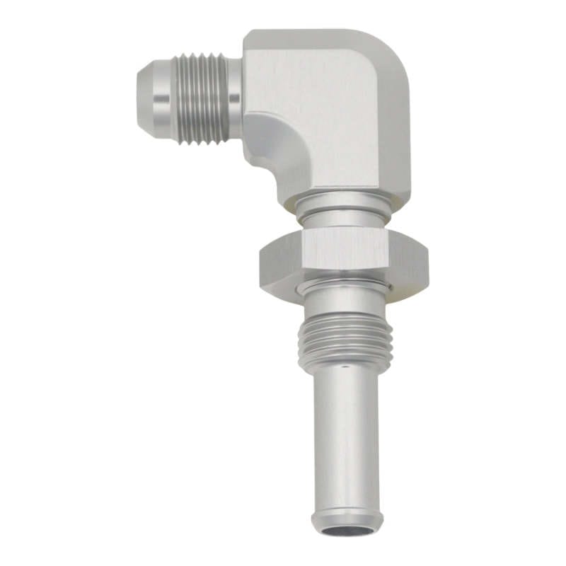 DeatschWerks — DeatschWerks 6AN Male Flare to 90-Degree 3/8in Single Hose Barb - Anodized DW Titanium
Lines & Fittings