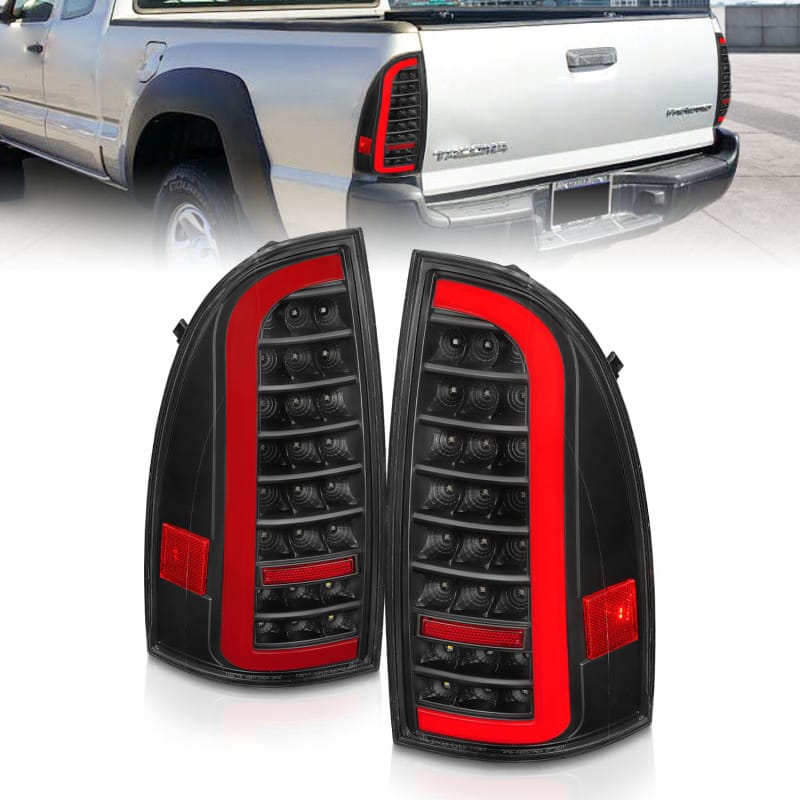 ANZO — ANZO 05-15 Toyota Tacoma Full LED Tail Lights w/Light Bar Sequential Black Housing Clear Lens
