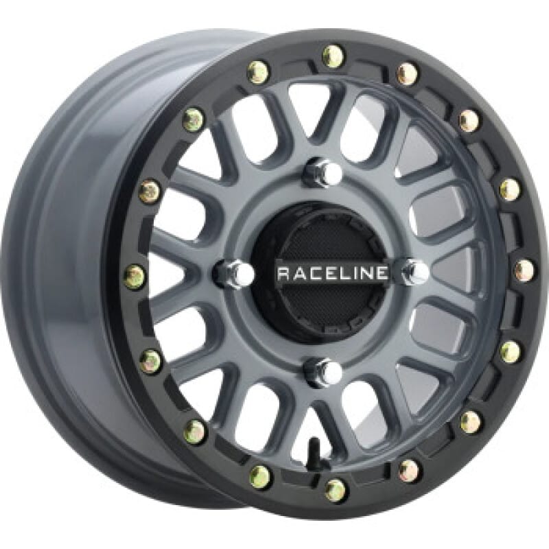 Raceline — Raceline A93SG Podium 14x7in/4x137 BP/38mm Offset/110.18mm Bore - Grey & Black Ring Beadlock Wheel