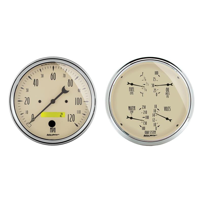 AutoMeter — Autometer 5 inch Antique Beige 2 Piece Gauge Kit - Quad & Speedometer
GA KT 5" QUAD/SPD AB