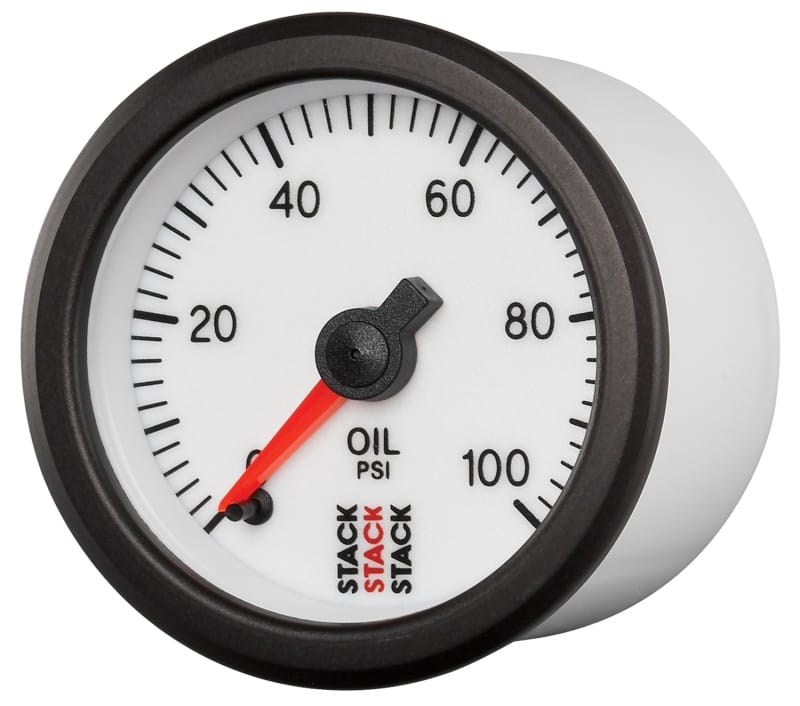 AutoMeter — Autometer Stack 52mm 0-100 PSI 1/8in NPTF Male Pro Stepper Motor Oil Pressure Gauge - White
Ga OP Stpr W 100psi