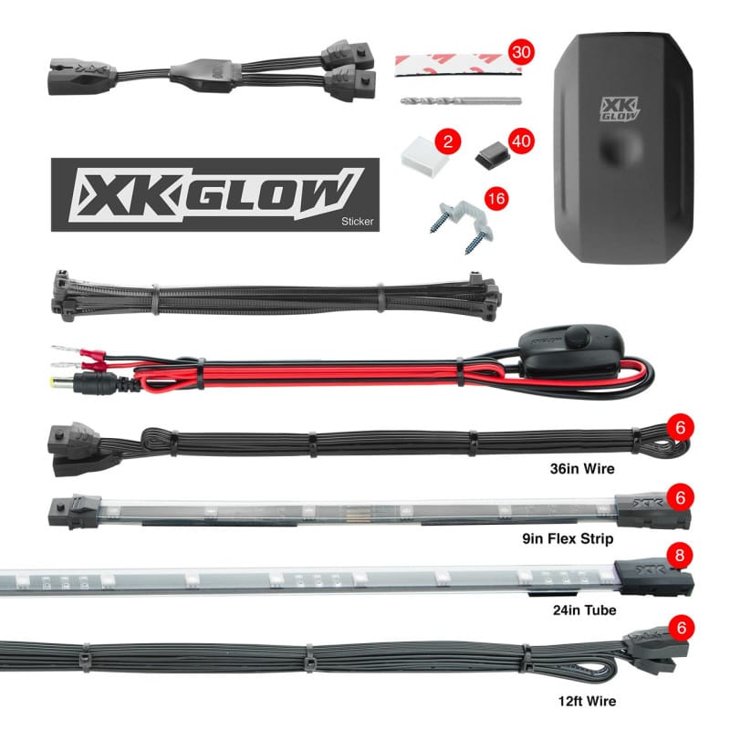 XKGLOW — XK Glow New Style Strips XKchrome Car Kit w/ Dual-Mode Mount Controller 8x24In Tubes + 6x10In