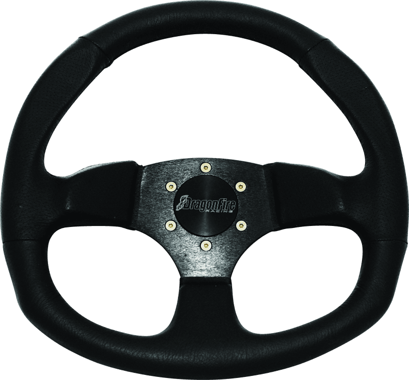 DragonFire Racing — Steering Wheel, D-Shaped, Vinyl, 0 in. offset, Black