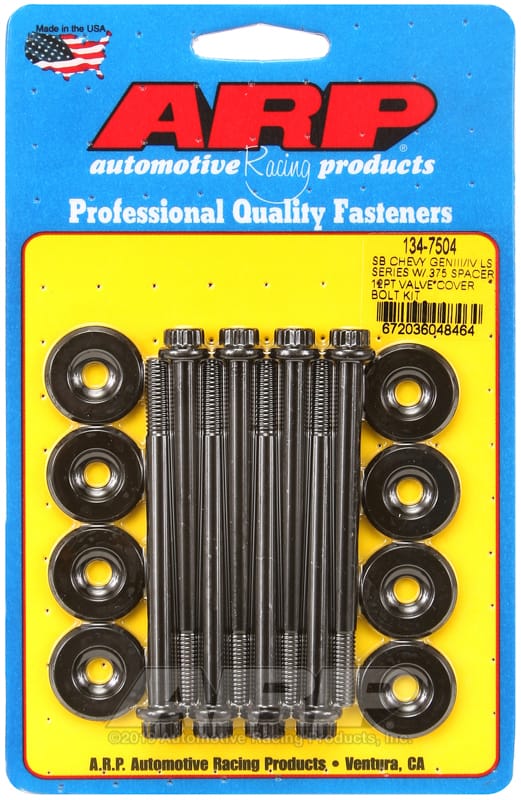 ARP — ARP Small Block Chevy GENIII/IV LS Series .375 Spacer 12pt Valve Cover Bolt Kit - Black