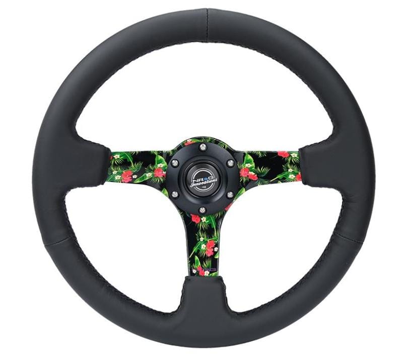 NRG — NRG Reinforced Steering Wheel (350mm/ 3in. Deep) Matte Black Spoke/Black Leather/ Yellow Center
