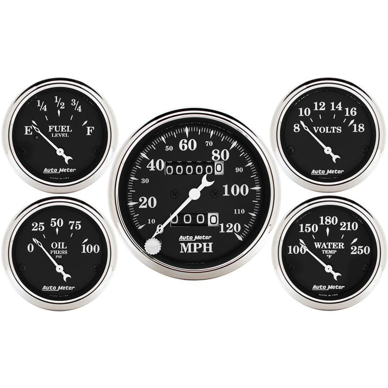 AutoMeter — GAUGE KIT, 5 PC., 3 1/8" & 2 1/16", MECH. SPEEDOMETER, OLD TYME BLACK