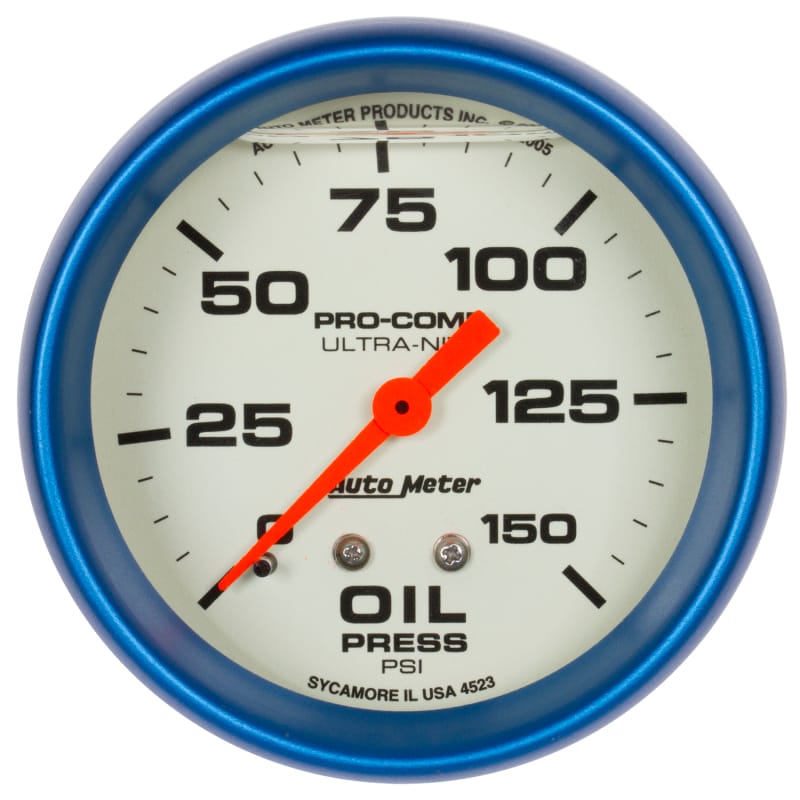 AutoMeter — Autometer Ultra-Nite 2-5/8in 0-150 PSI Liquid Filled Mechanical Glow In Dark Oil Pressure Gauge
GA 2.6" OP 150 L UN