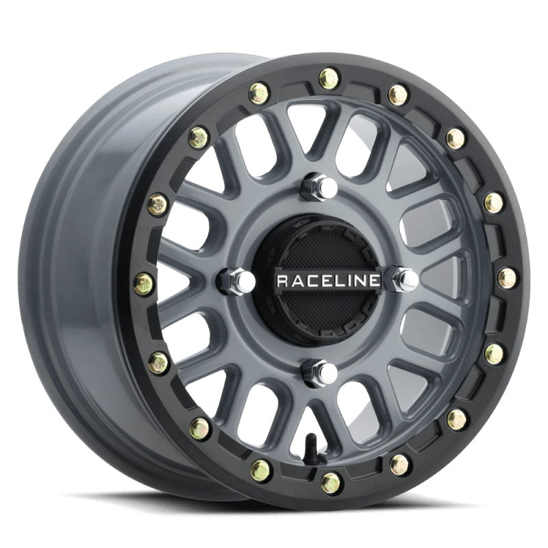 Raceline — Raceline A93SG Podium 15x6in/4x137 BP/40mm Offset/110.18mm Bore - Grey & Black Ring Beadlock Wheel