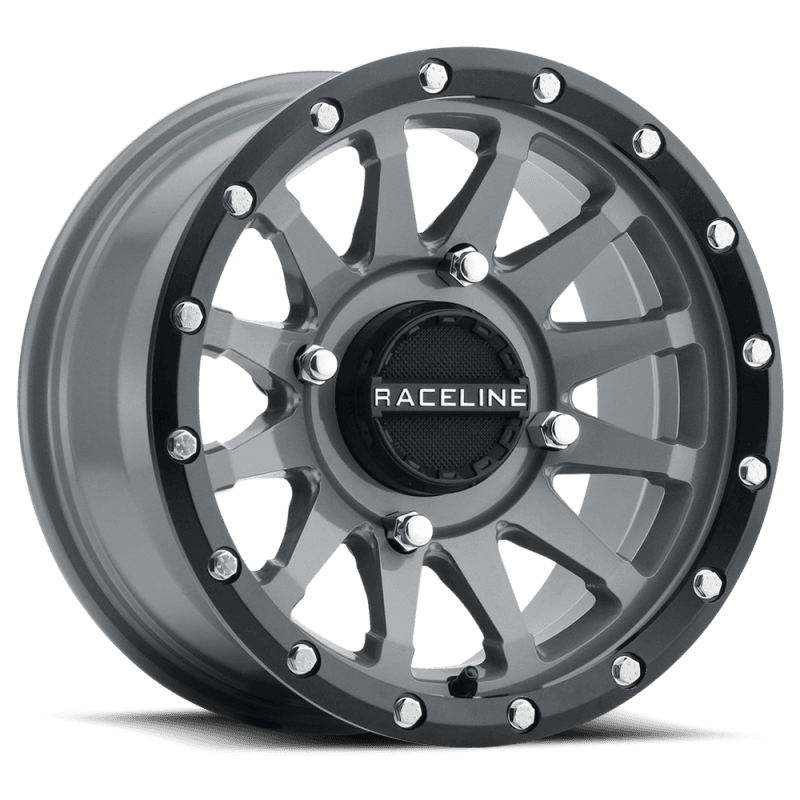 Raceline — Raceline A95SG Trophy 14x7in / 4x156 BP / 38mm Offset / 132.5mm Bore - Grey & Black Lip Wheel
