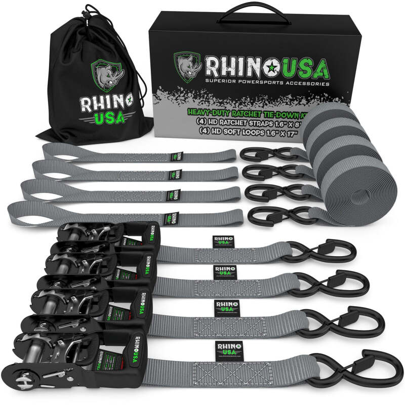 Rhino USA — Rhino USA Heavy Duty Ratchet Tie-Down 4-Pack (Gray) 1.6In X 8Ft
Tie Down
