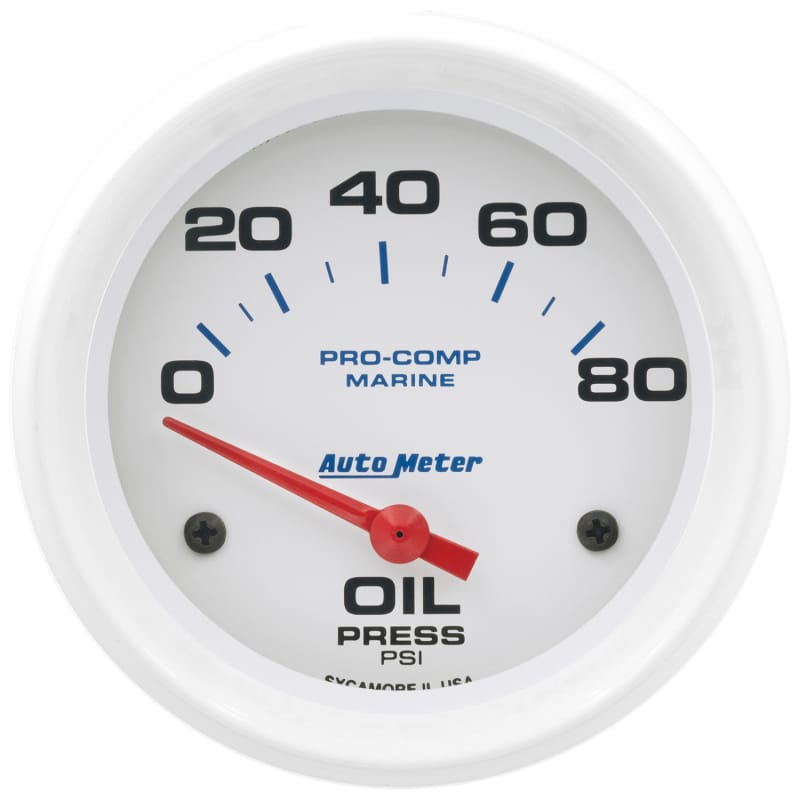 AutoMeter — Autometer Marine White 2-5/8in 80PSI Electric Oil Pressure Gauge
GA 2.6" OP 80PSI MW