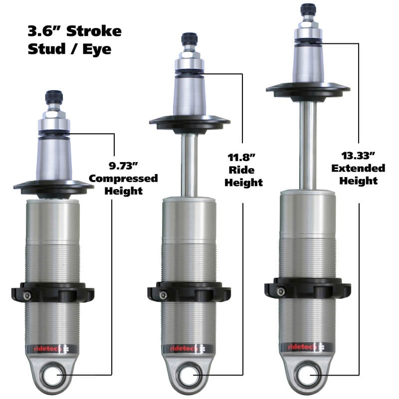 Ridetech — Ridetech HQ Series CoilOver Shock 3.6in Travel 2.5in Coil Eye/Stud Mounting 9.425inx13.025in
HQ CO 3.6" 2" Stud