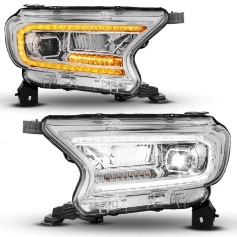 ANZO — ANZO 19-23 Ford Ranger (Factory Halogen Models) Full LED Proj Headlights DRL/SeqSig Chrome - Pair
