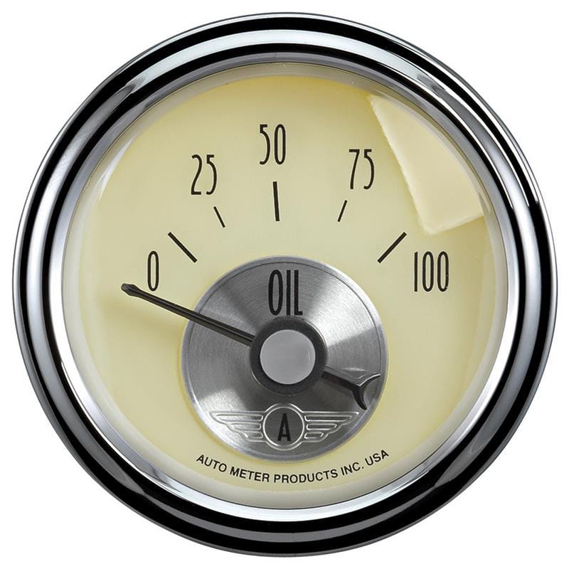 AutoMeter — Autometer Prestige Series 2-1/16in 100 PSI Oil Presse Gauge (Antique Ivory)
2-1/16" OIL PRESS, 0