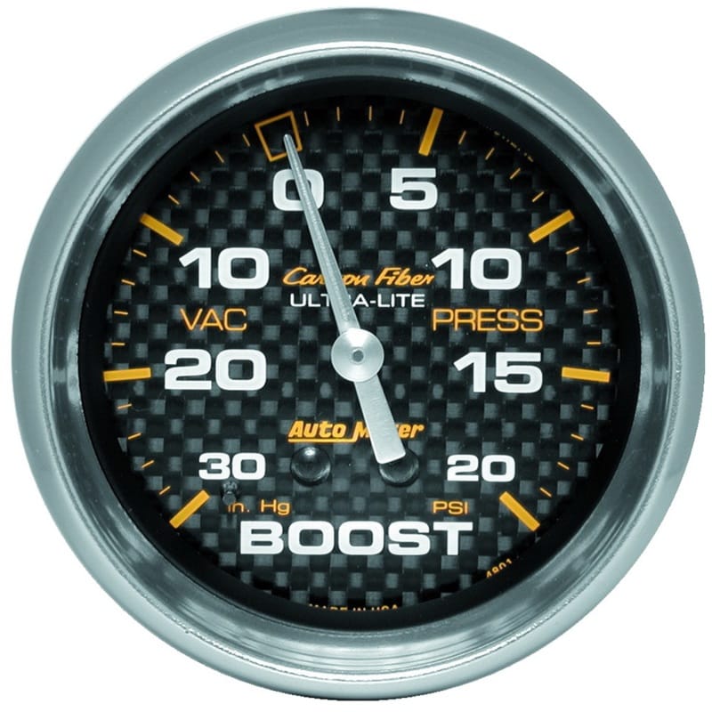 AutoMeter — Autometer Carbon Fiber II 66.7mm Mechanical Vacuum / Boost Gauge 30 In. HG/20 PSI
GA 2.6" BST/VC 20 CF
