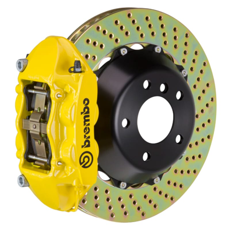 Brembo — Brembo 12-16 FR-S/12-20 BRZ/17-20 86 Front GT BBK 4 Piston Cast 345x28 2pc Rotor Drilled- Yellow