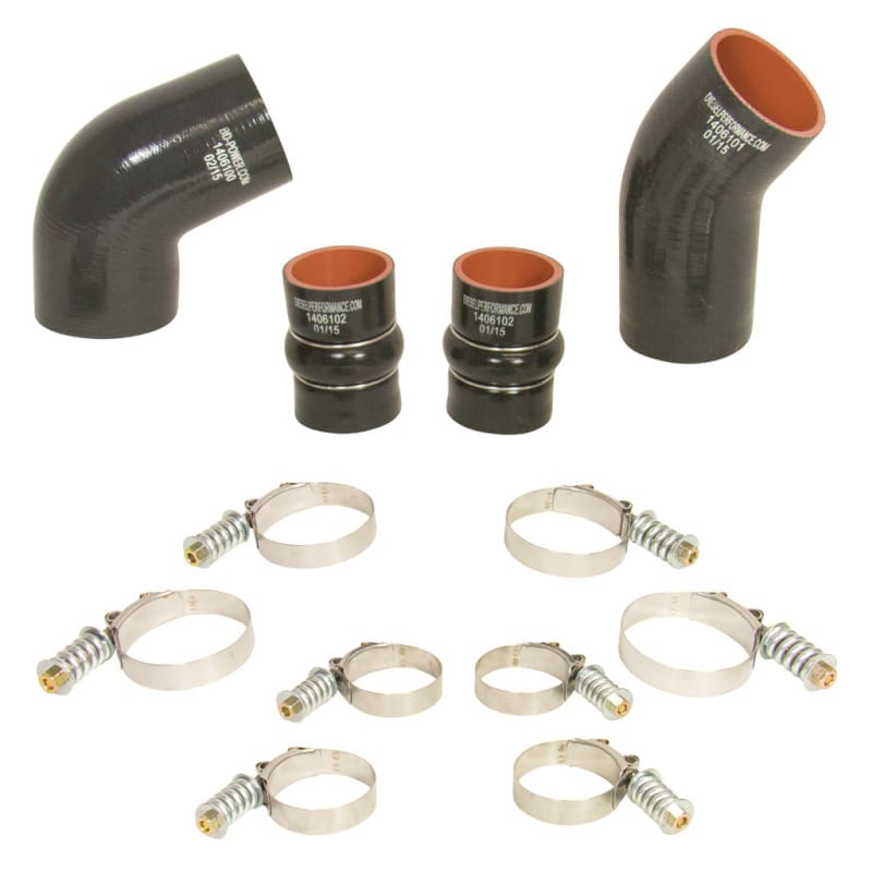 BD Diesel — BD Diesel Intercooler Hose & Clamp Kit - 2004.5-2005 Chevy LLY Duramax
HOSE & CLAMP KIT
TChrgrIcoolerHs