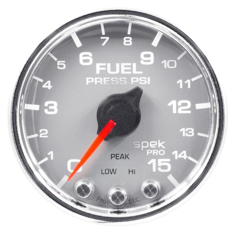 AutoMeter — GAUGE, FUEL PRESS, 2 1/16", 15PSI, STEPPER MOTOR W/PEAK & WARN, SLVR/CHRM, SPEK