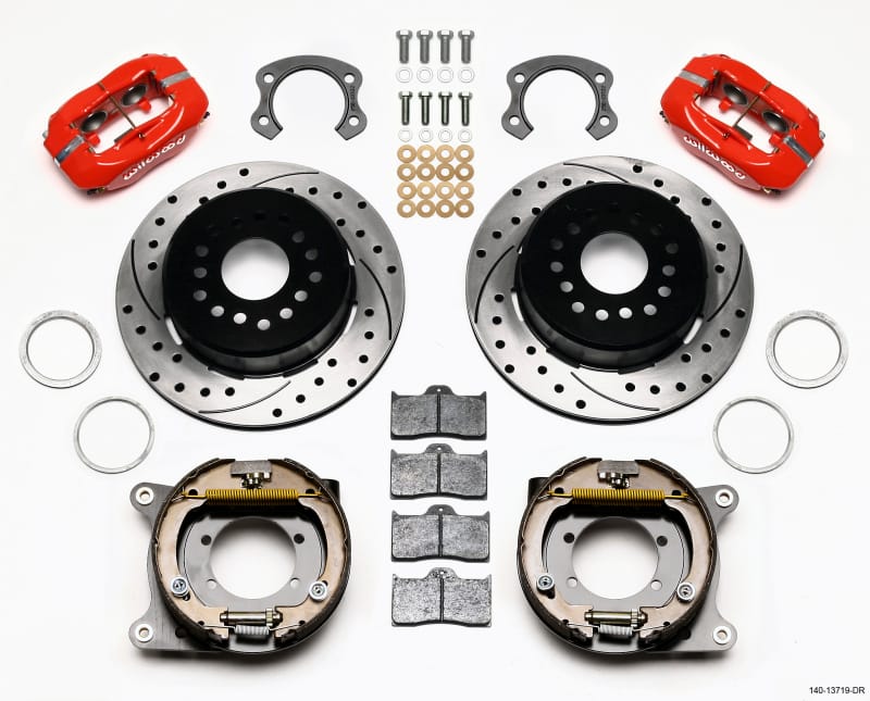 Wilwood — Wilwood Forged Dynalite P/S Park Brake Kit Drilled Red Ford 8.8 Special w/2.50in Offset-5 Lug
BRAKE KIT