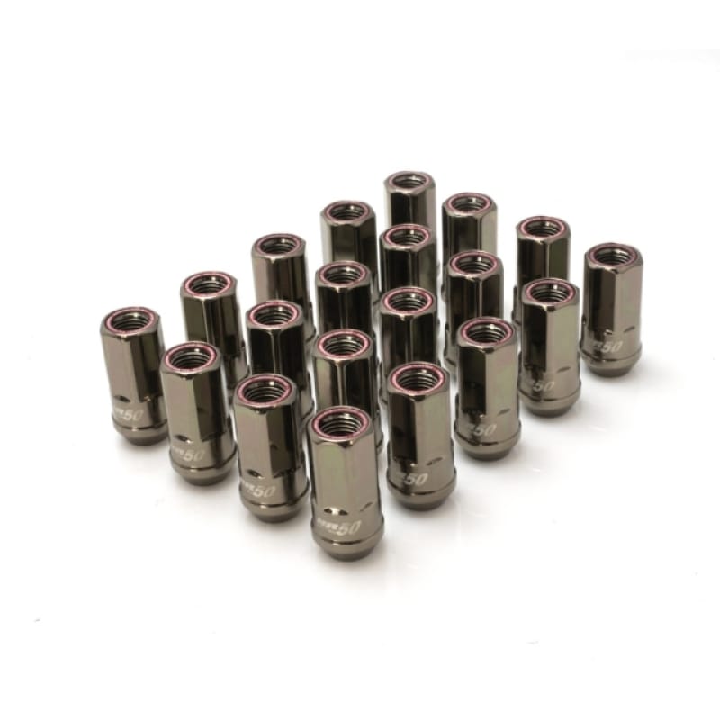 Wheel Mate — Wheel Mate Muteki HR50 Open End Lug Nuts - Titanium Chrome w/ Red Ring 14x1.50