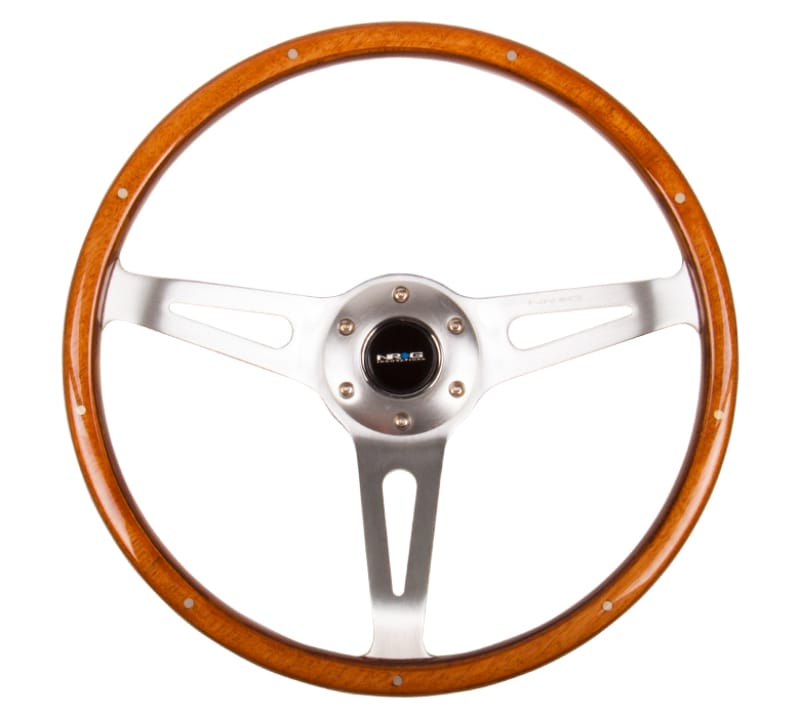 NRG — NRG Classic Wood Grain Steering Wheel (365mm) Wood w/Metal Accents & Polished Alum. 3-Spoke Center