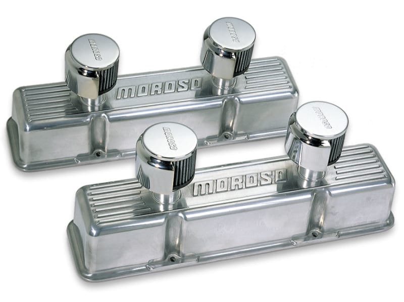 Moroso — Moroso Chevrolet Small Block Valve Cover - 2 Covers w/2 Breathers - Polished Aluminum - Pair