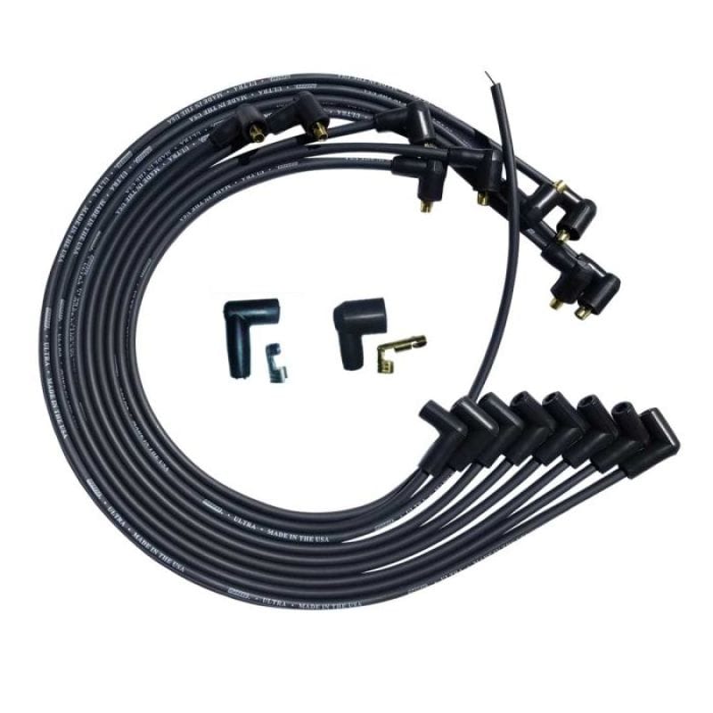 Moroso — Moroso SBC Under Header 90 Deg Plug 90 Deg Non-HEI Unsleeved Ultra Spark Plug Wire Set - Black