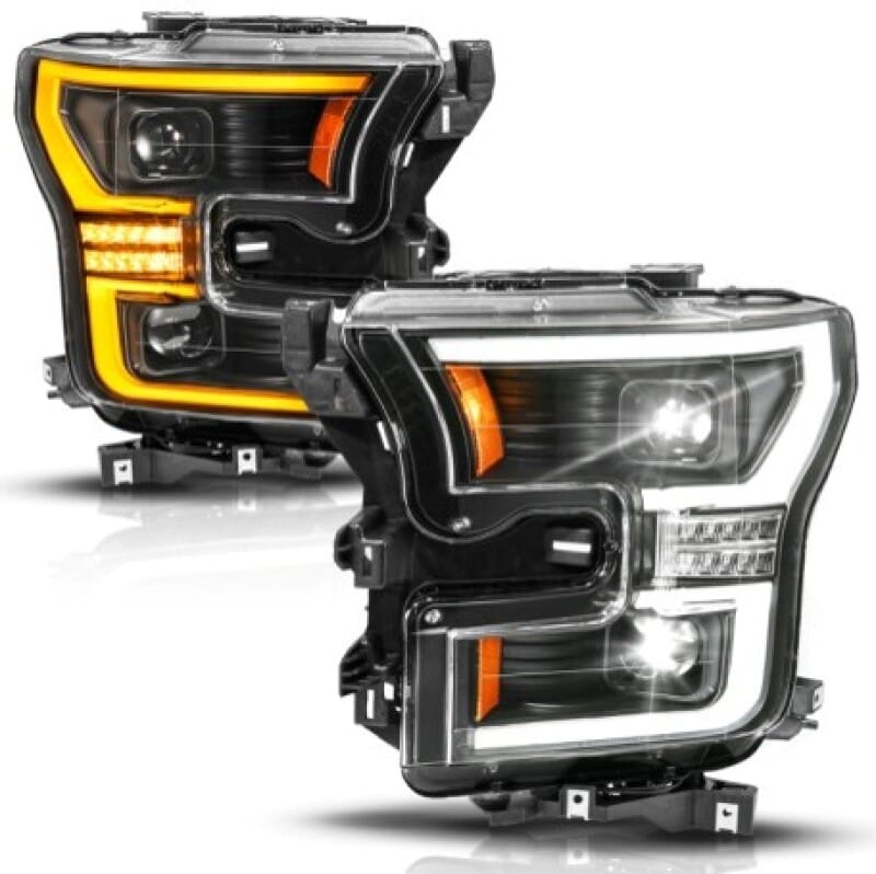 ANZO — ANZO 15-17 Ford F-150 (Factory Halogen Model ONLY) Full LED Proj Headlights Init/SeqSig Black- Pair