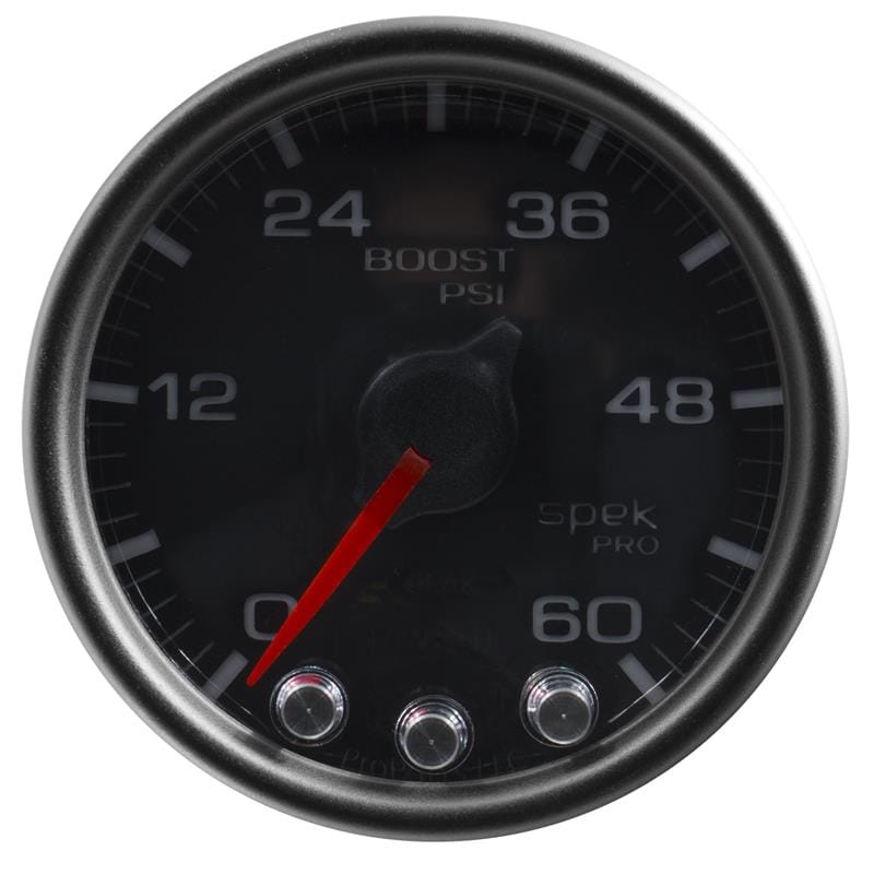 AutoMeter — GAUGE, BOOST, 2 1/16", 60PSI, STEPPER MOTOR W/PEAK & WARN, BLK/BLACK, SPEK-PRO