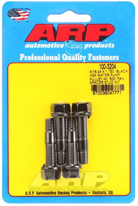 ARP — ARP 5/16-24 X 1.750 Black Hex Water Pump Pulley w/ .500in Fan Spacer Stud Kit