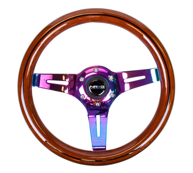 NRG — NRG Classic Wood Grain Steering Wheel (310mm) Dark Wood & Black Line Inlay w/Neochrome 3-Spoke Ctr.