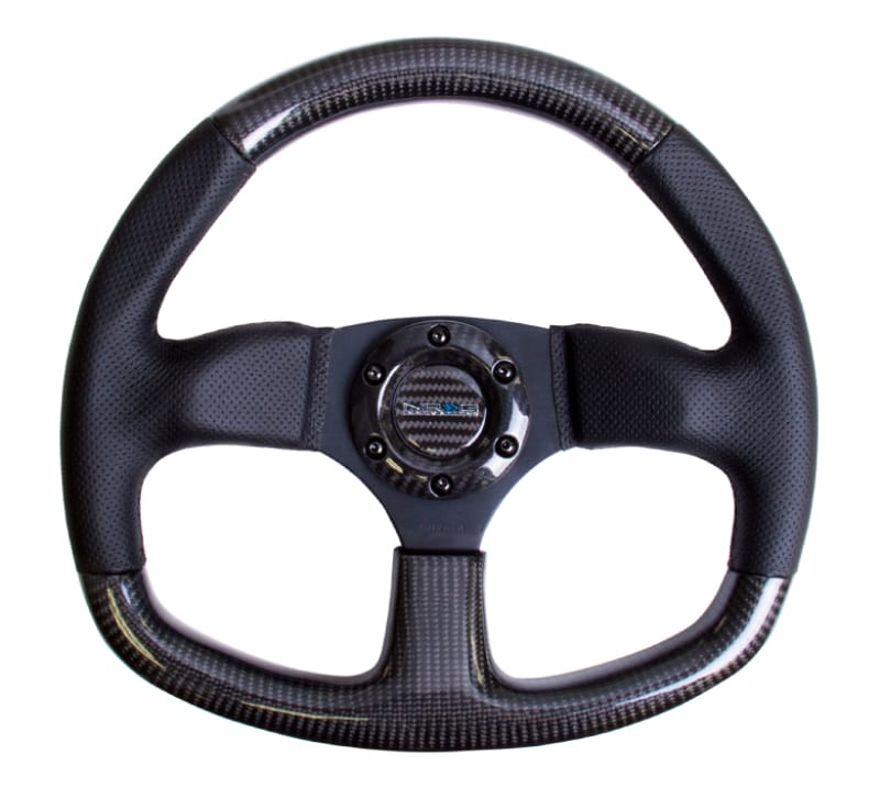 NRG — NRG Carbon Fiber Steering Wheel (320mm) Flat Bottom & Leather Trim w/Black Stitching