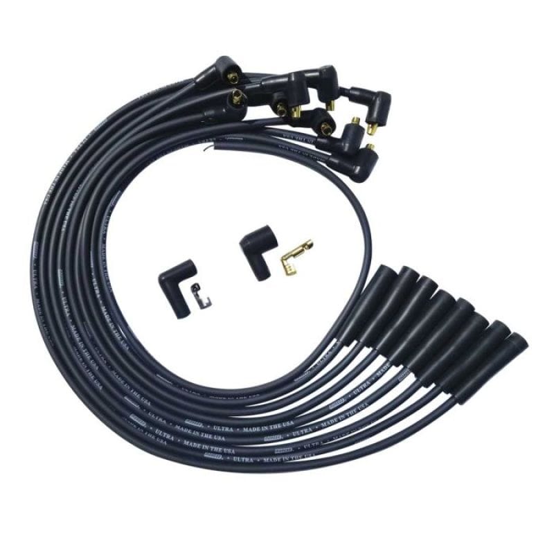 Moroso — Moroso BBC Over Valve Cover Str Plug & 90 Non-HEI Unsleeved Ultra Spark Plug Wire Set - Black