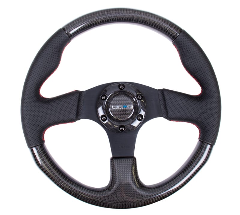 NRG — NRG Carbon Fiber Steering Wheel (315mm) Leather Trim w/Red Stitching