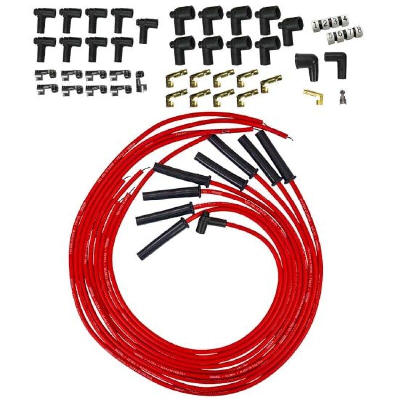 Moroso — Moroso Universal HEI & Non-HEI Style Caps Ultra 350 8mm Multi-Angle Boot Spark Plug Wire Set - Red