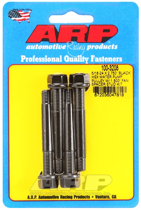 ARP — ARP 5/16-24 X 2.750 Black Hex Water Pump Pulley w/ 1.500in Fan Spacer Stud Kit