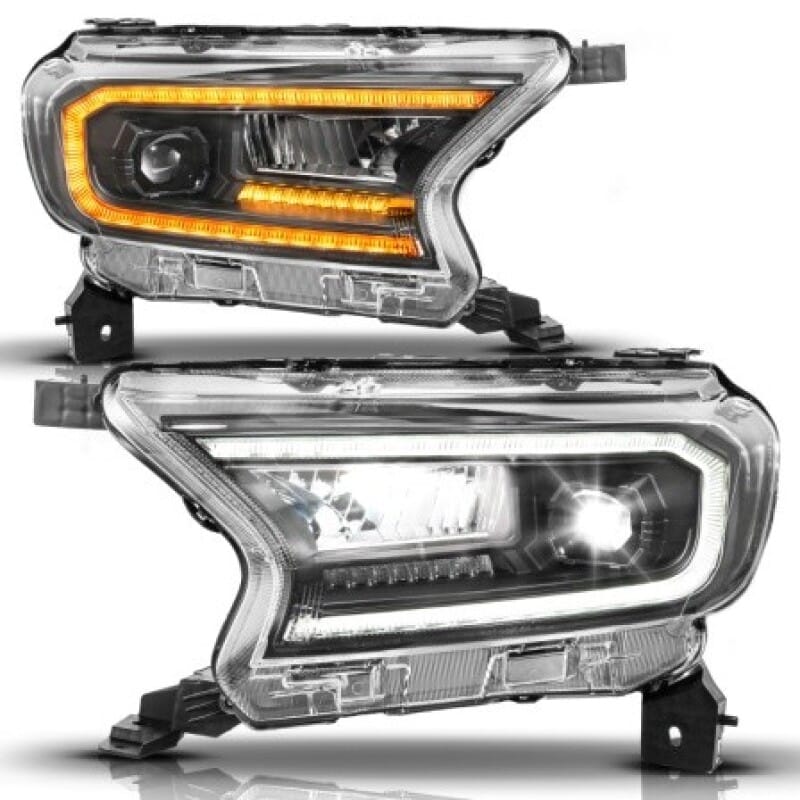 ANZO — ANZO 19-23 Ford Ranger (Factory Halogen Model) Full LED Proj Headlights Init/DRL/SeqSig Black - Pair