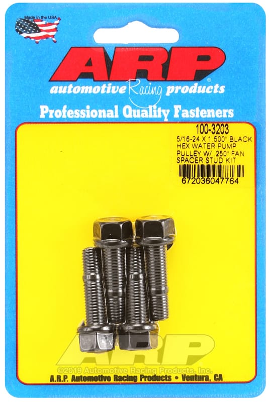 ARP — ARP 5/16-24 X 1.500 Black Hex Water Pump Pulley w/ .250in Fan Spacer Stud Kit