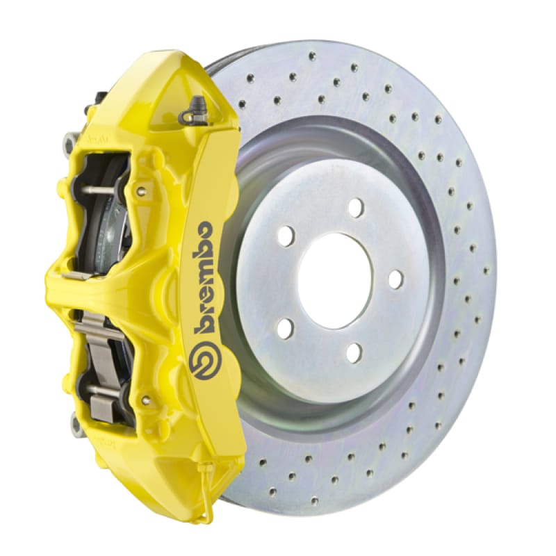 Brembo — Brembo 16+ Camaro LS/LT/SS Front GT BBK 6 Piston Cast 355x32 1pc Rotor Drilled- Yellow