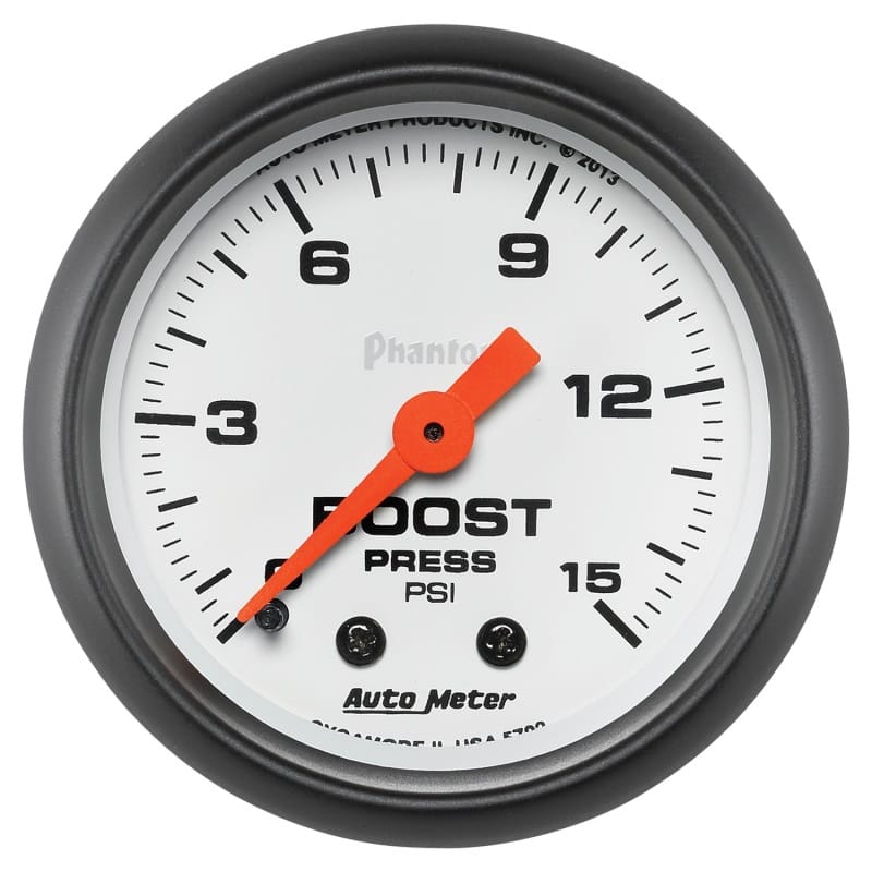 AutoMeter — Autometer Phantom 52mm 0-15PSI Mechanical Boost Pressure Gauge
2" BOOST PRESS, 0-15
