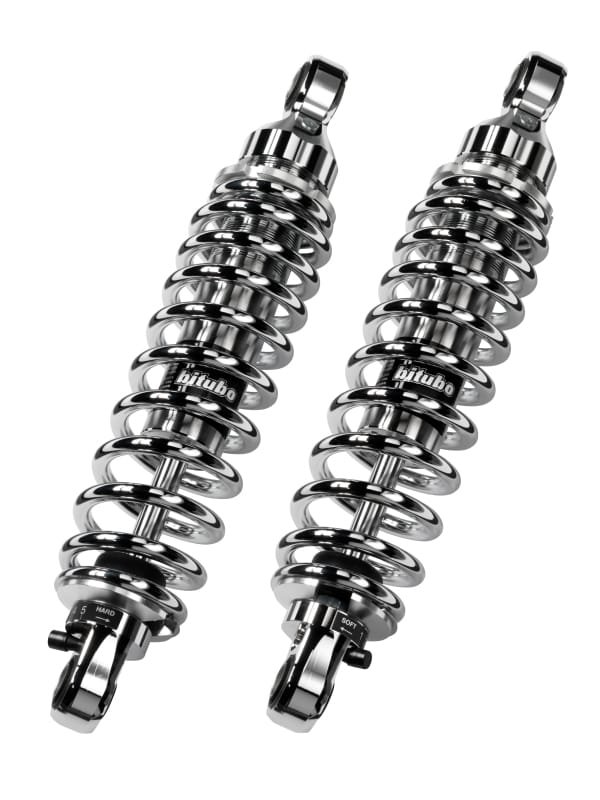 Bitubo Suspension — Bitubo WME0 Twinshocks Adjustable: Spring Preload, Rebound, Length 281mm, Chrome Edition