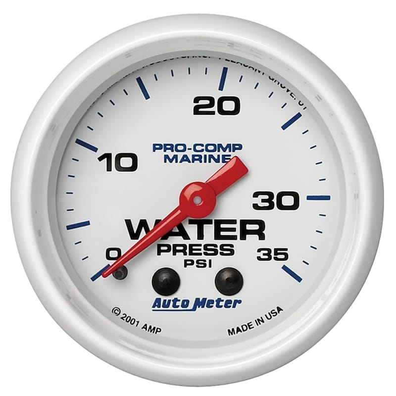 AutoMeter — Autometer Marine White 2-1/16in 35 PSI Mechanical Water Pressure Gauge
GA 2" WP 35PSI M MW