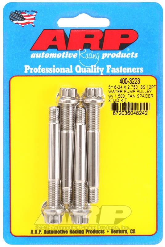 ARP — ARP 5/16-24 X 2.750 SS 12pt water pump pulley w/ 1.500in fan spacer stud kit