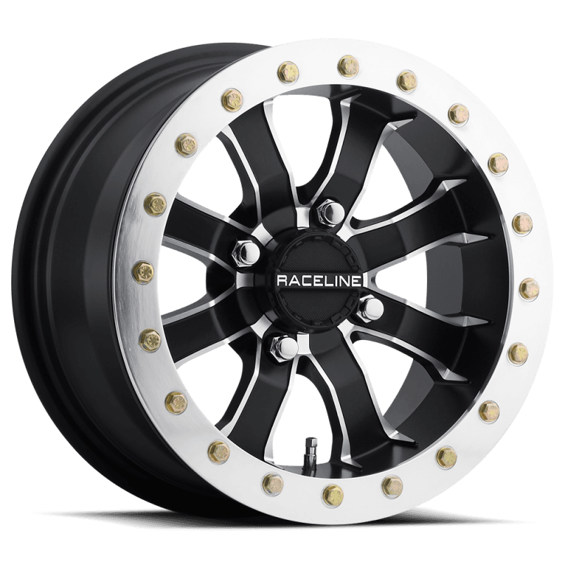 Raceline — Raceline A71 Mamba 14x7in/4x156 BP/4+3 10mm Offset/132.5mm Bore - Blk & Machined Ring Beadlock Wheel