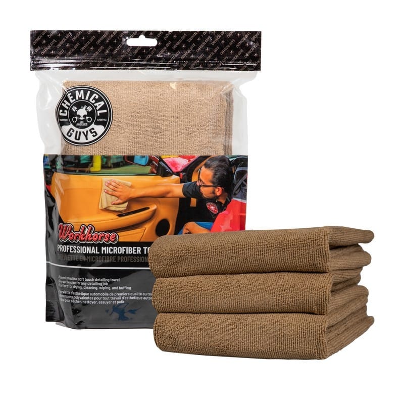 Chemical Guys — Chemical Guys Workhorse Professional Microfiber Towel - 16in x 16in - Tan - 3 Pack