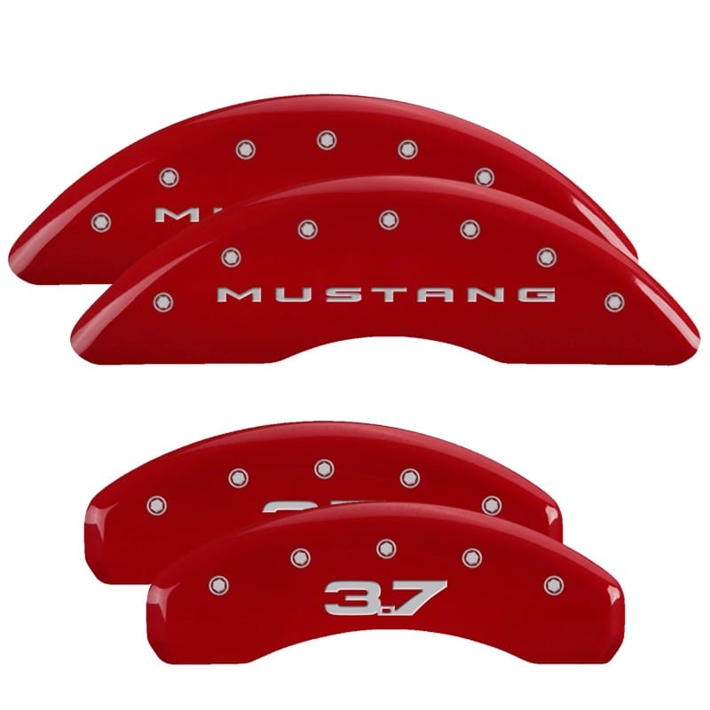 MGP — MGP 4 Caliper Covers Engraved Front 2015/Mustang Engraved Rear 2015/37 Red finish silver ch
Caliper Covers