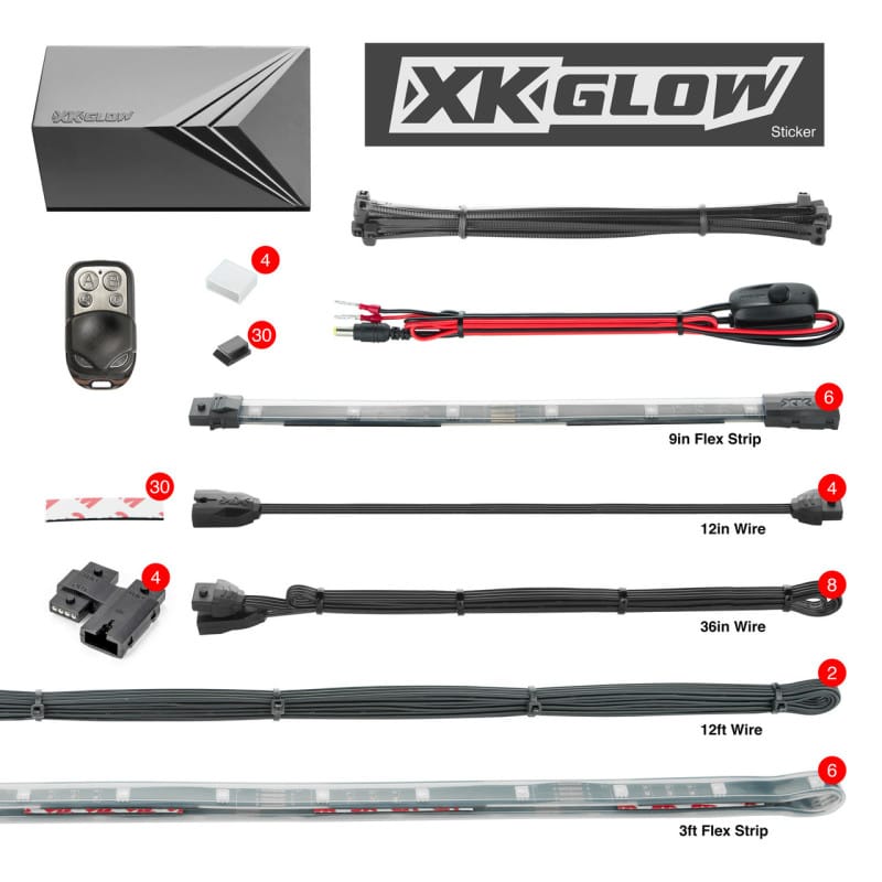 XKGLOW — XK Glow Flex Strips 2 Million Color XKGLOW LED Accent Light Marine/Boat Kit 6x36In Strips + 6x 10In