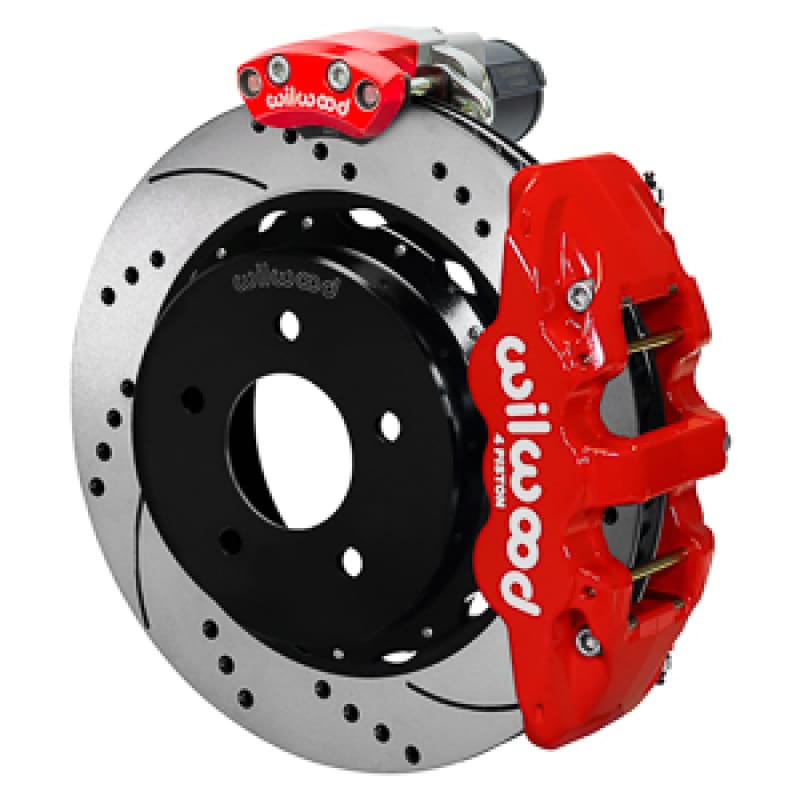 Wilwood — Wilwood 88-98 GM C1500 Aero4 Rear Elec. Parking Brake Kit 14in SRP Rotor 3.25in Offset - Red