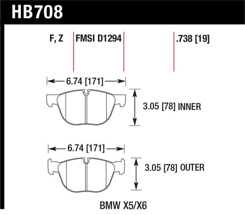 Hawk Performance — Hawk 07-08 BMW X5 3.0si/4.8i / 09-13 X5 Xdrive / 08-13 X6 Xdrive HPS Front Brake Pads
Disc Brake Pad